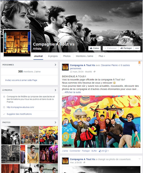 Nouvelle page facebook de la compagnie A Tout Va !